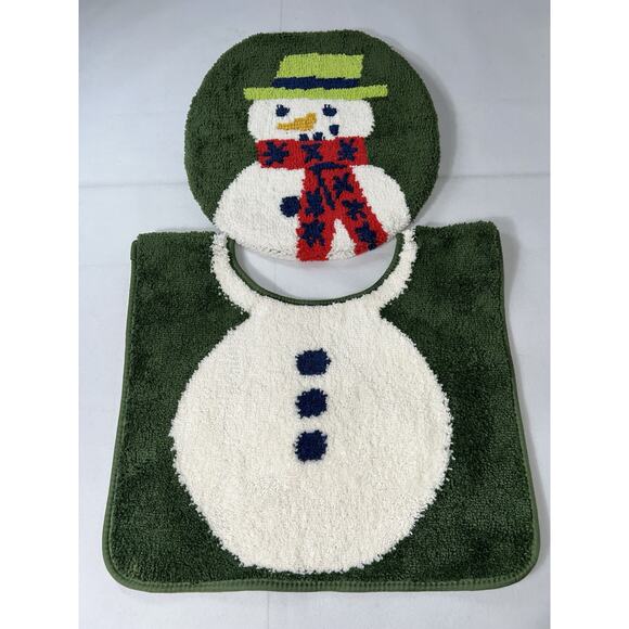 Target Wondershop Snow Man Bathroom Rug Set Contour Toilet Rug & Lid Cover Green - Picture 2 of 8